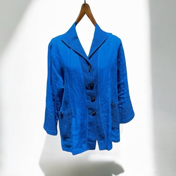 🌻Mill Valley Blue Linen Lagenlook Oversized Minimalist Blocked Sailor Shirt M - Picture 1 of 8